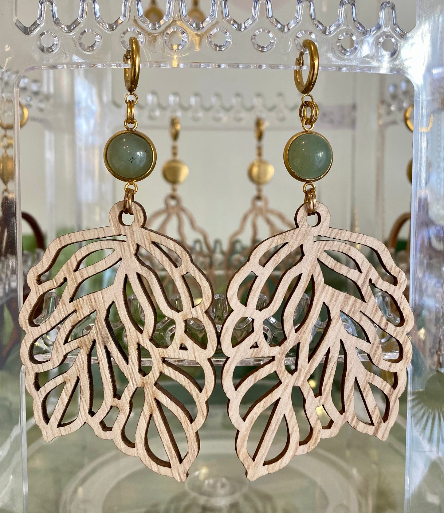 Wood Earrings • Green Adventurine